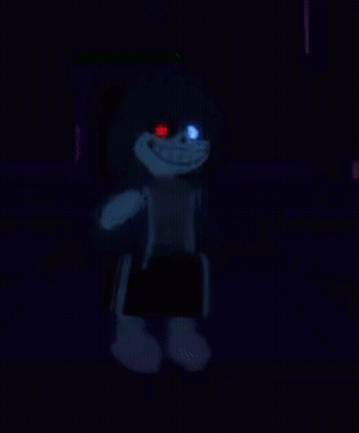 A Cartoon Character Is Standing In The Dark With Red Eyes And Glowing Eyes . GIF
