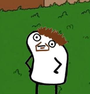 A Cartoon Character Is Standing In The Grass With A Surprised Face GIF