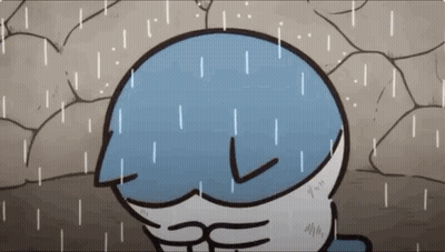 A Cartoon Character Is Standing In The Rain With His Eyes Closed . GIF