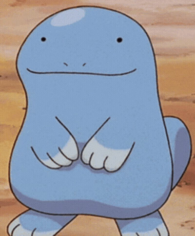 A Cartoon Character Is Standing In The Sand With His Hands On His Belly GIF