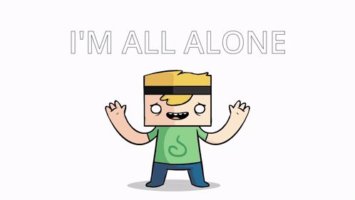A Cartoon Character Is Standing In The Snow With The Words I 'M All Alone Behind Him GIF