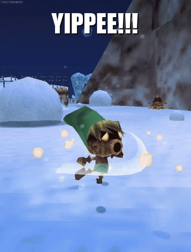 A Cartoon Character Is Standing In The Snow With The Words Yippee Written Above Him GIF
