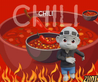 A Cartoon Character Is Standing Next To A Bowl Of Chili GIF