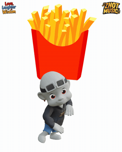 A Cartoon Character Is Standing Next To A Bucket Of French Fries And Says So GIF