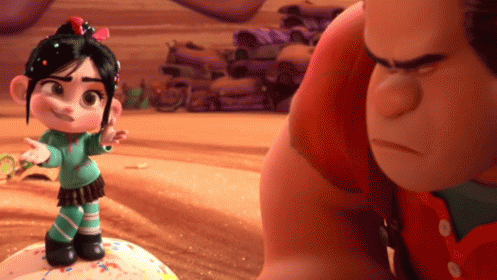 A Cartoon Character Is Standing Next To A Cartoon Character From The Movie Wreck It Ralph . GIF