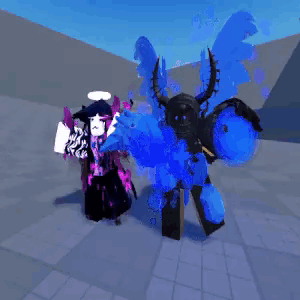 A Cartoon Character Is Standing Next To A Cartoon Character With Horns And Wings . GIF