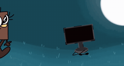 A Cartoon Character Is Standing Next To A Computer Monitor With A Drawing Of An Arrow On It GIF