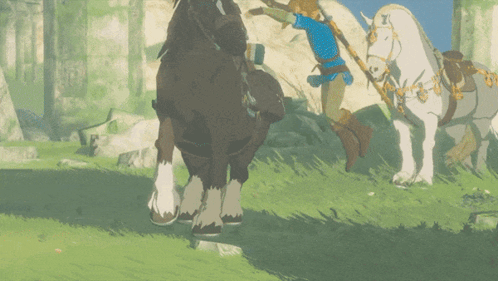 A Cartoon Character Is Standing Next To A Horse GIF