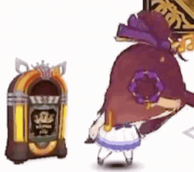 A Cartoon Character Is Standing Next To A Jukebox And A Purple Bag . GIF