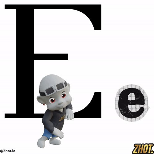 A Cartoon Character Is Standing Next To A Large Letter E GIF