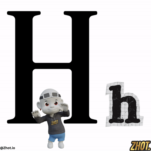 A Cartoon Character Is Standing Next To A Large Letter H GIF