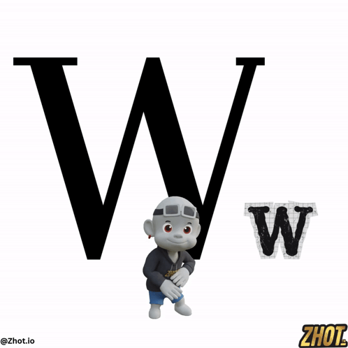 A Cartoon Character Is Standing Next To A Large Letter W GIF