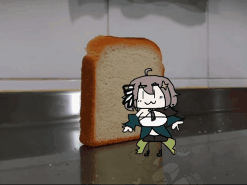 A Cartoon Character Is Standing Next To A Loaf Of Bread GIF