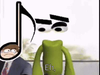A Cartoon Character Is Standing Next To A Man In A Suit And Tie And A Music Note . GIF