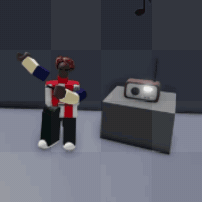 A Cartoon Character Is Standing Next To A Radio With A Music Note In The Background GIF