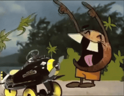 A Cartoon Character Is Standing Next To A Toy Car That Says ' Eddie ' On It GIF