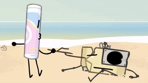 A Cartoon Character Is Standing Next To Another Character On The Beach . GIF