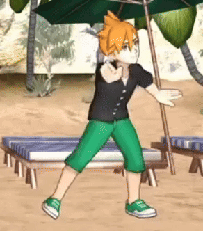 Cartoon Character On Beach With Umbrella GIF