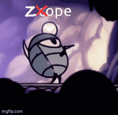 A Cartoon Character Is Standing On A Bridge And The Word Zxope Is Being Crossed Out . GIF