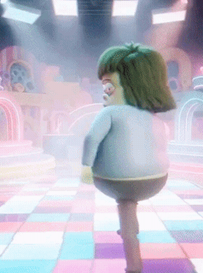 A Cartoon Character Is Standing On A Checkered Floor In A Room GIF