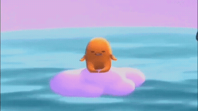 A Cartoon Character Is Standing On A Cloud In The Ocean . GIF