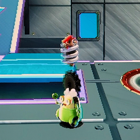 A Cartoon Character Is Standing On A Platform With A Blue Door In The Background GIF