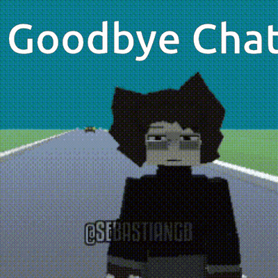 A Cartoon Character Is Standing On A Road With The Words Goodbye Chat Above Him GIF