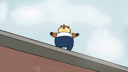 A Cartoon Character Is Standing On A Roof GIF