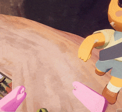 A Cartoon Character Is Standing On A Sandy Surface With Pink Feet GIF