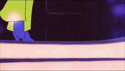 A Cartoon Character Is Standing On A Staircase With Shotcut Written On The Bottom GIF