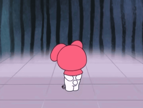 A Cartoon Character Is Standing On A Tiled Floor In Front Of A Dark Background GIF