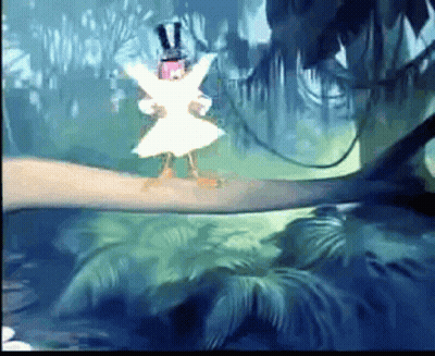 A Cartoon Character Is Standing On A Tree Branch In The Woods GIF