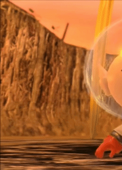 A Cartoon Character Is Standing On A Wooden Table With A Bubble Around His Head GIF