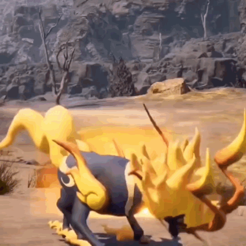 A Cartoon Character Is Standing On Its Hind Legs In A Field . GIF