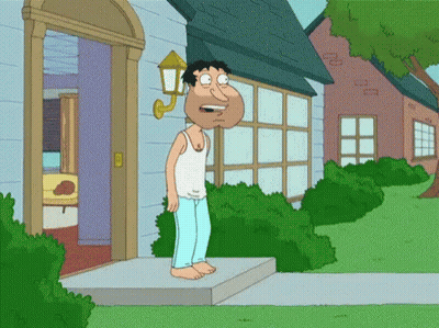 A Cartoon Character Is Standing On The Porch Of A House With A Lamp On The Wall GIF