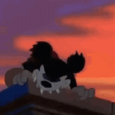 A Cartoon Character Is Standing On Top Of A Building . GIF