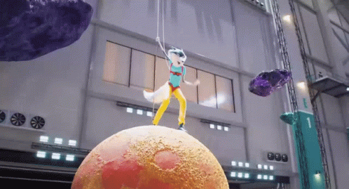 A Cartoon Character Is Standing On Top Of A Large Orange Sphere GIF