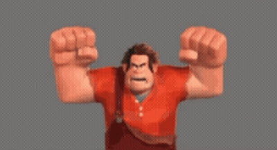 A Cartoon Character Is Standing With His Arms Outstretched And A Girl Is Sitting On His Shoulders . GIF