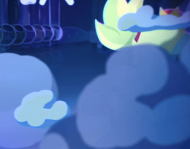 A Cartoon Character Is Surrounded By Clouds In A Blue Background GIF