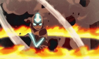 A Cartoon Character Is Surrounded By Fire And Smoke While Holding A Sword . GIF