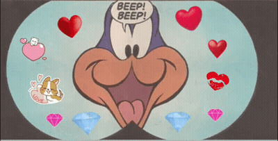 A Cartoon Character Is Surrounded By Hearts And Diamonds And Says Beep Beep GIF