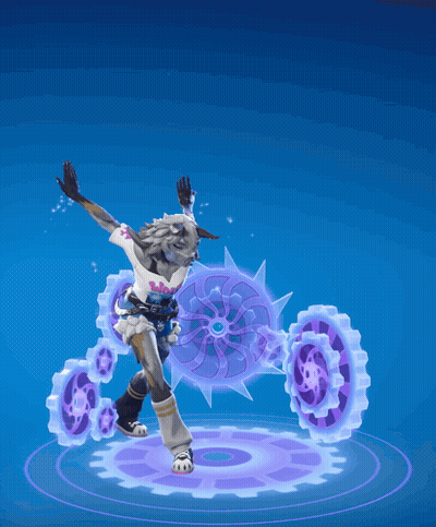 A Cartoon Character Is Surrounded By Purple Gears And A Blue Background GIF