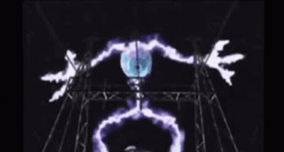 A Cartoon Character Is Surrounded By Purple Lightning Bolts GIF