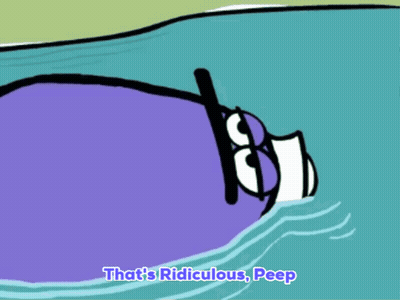 A Cartoon Character Is Swimming In The Water With The Words " And I 'M Completely Immature " Below Him GIF