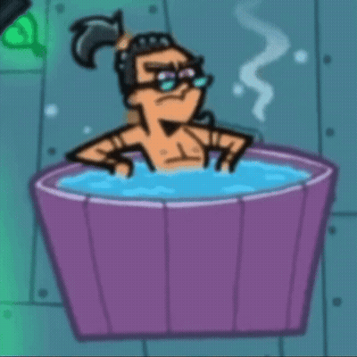 A Cartoon Character Is Taking A Bath In A Tub Of Water . GIF