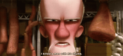 A Cartoon Character Is Talking About Killing A Man With His Thumb GIF