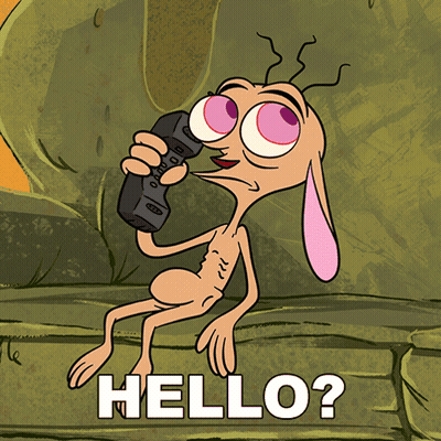 A Cartoon Character Is Talking On A Phone With The Words Hello Behind Him GIF