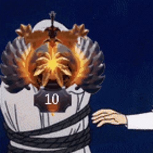 A Cartoon Character Is Tied Up With A Rope And Has A Tag That Says 10 On It 'S Chest . GIF