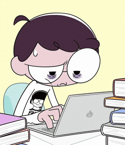 A Cartoon Character Is Typing On A Laptop Computer GIF