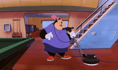 A Cartoon Character Is Using A Vacuum Cleaner On The Floor GIF